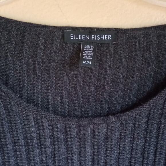 Eileen Fisher Charcoal Ribbed Sweater 3/4 sleeve crew neck Merino Wool size M - Picture 2 of 6